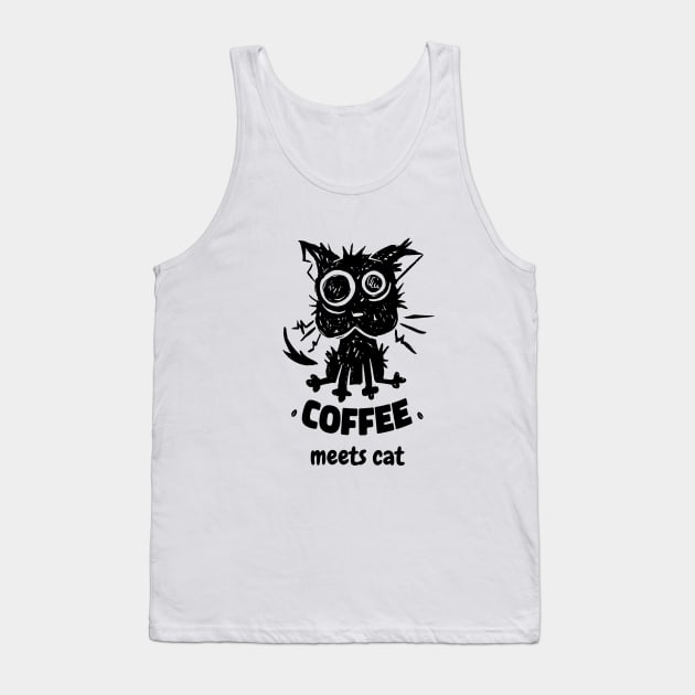 Coffee Meets Cat | Caffeinated Black Kitty Tank Top by GrinTees